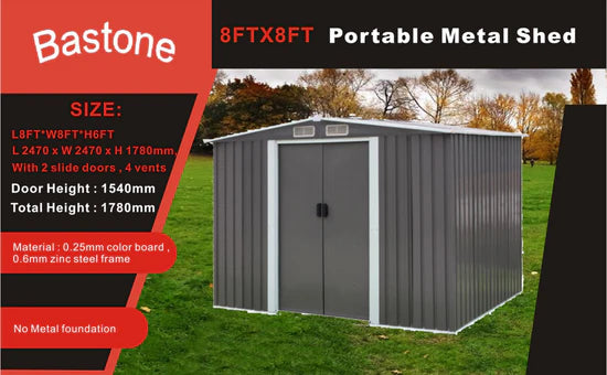 Cobertizo metálico portátil para jardín 8’x8′ – Solución robusta y versátil para almacenamiento en exteriores