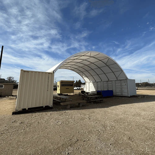 Cobertizo para contenedores marítimos 40’x40’x13′ – Robusto y versátil
