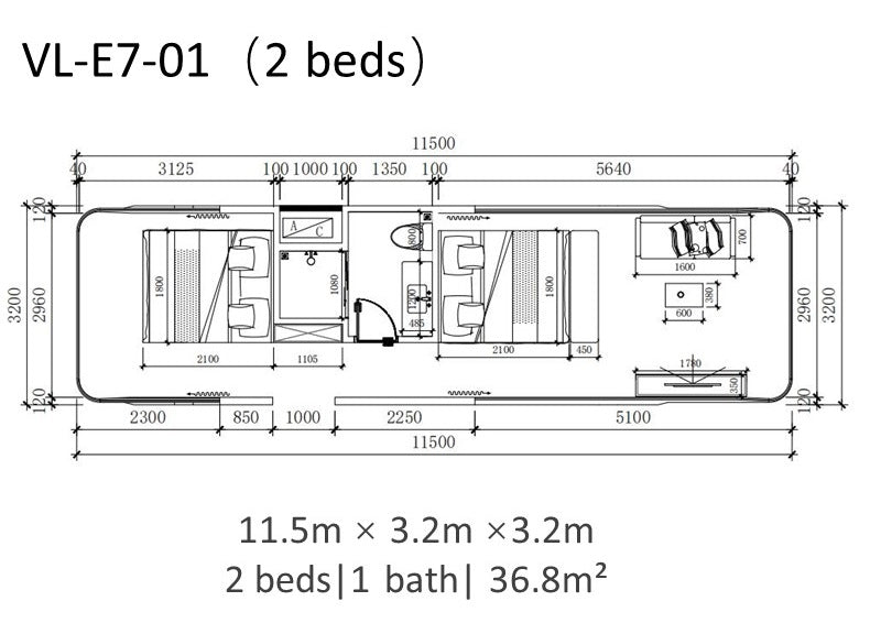 Casa cápsula E7, 36,8m2-Diseño compacto, 2 camas, máxima eficiencia