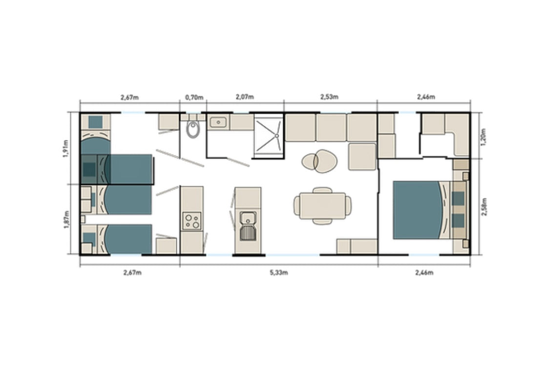 Mobile Home LOUISIANE PONANT 40m2 – 3 Habitaciones, Premium