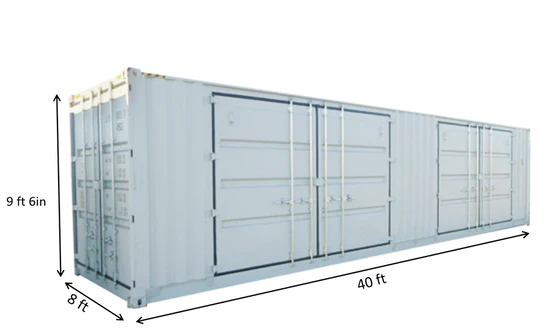 Contenedor cúbico de 40 pies de altura con 2 puertas laterales – Solución robusta y versátil para almacenamiento y transporte